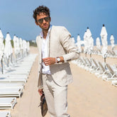 Linen Casual Suits for Summer Men Beach Wedding Tuxedo Custom Groom Prom Business Suit Blazer with Pants Male Fashion Costume